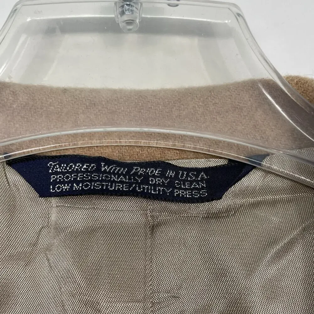 Vtg Lands End Camel Hair Wool Sport Coat Blazer Mens 44L Tan Preppy Business